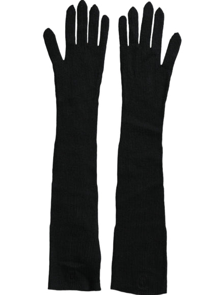 a pair of black gloves on a white background