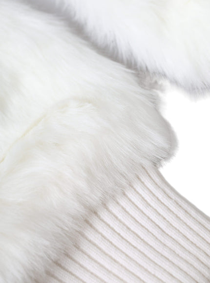 a close up of a white fur coat