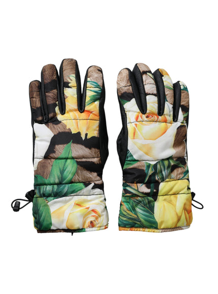 a pair of gloves with flowers on them