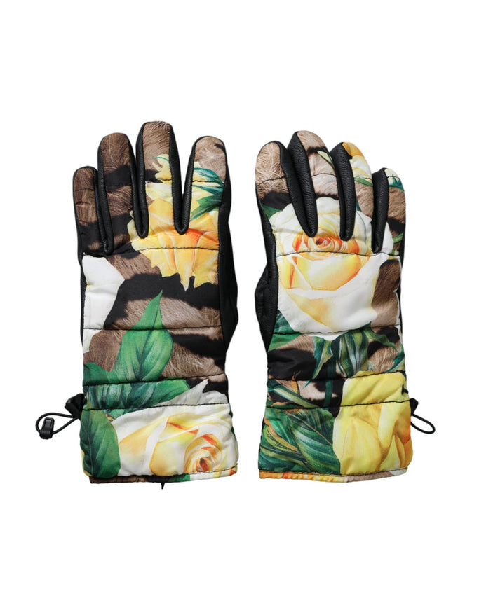 a pair of gloves with flowers on them