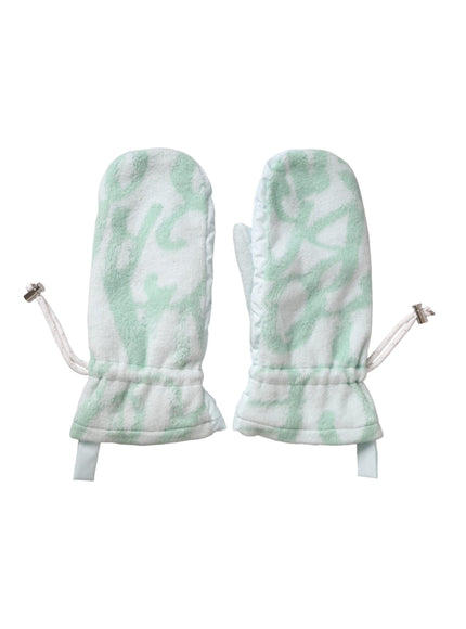 a pair of green and white oven mitts