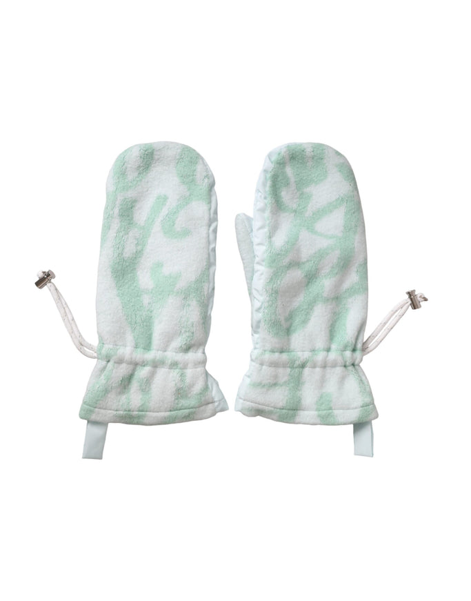 a pair of green and white oven mitts