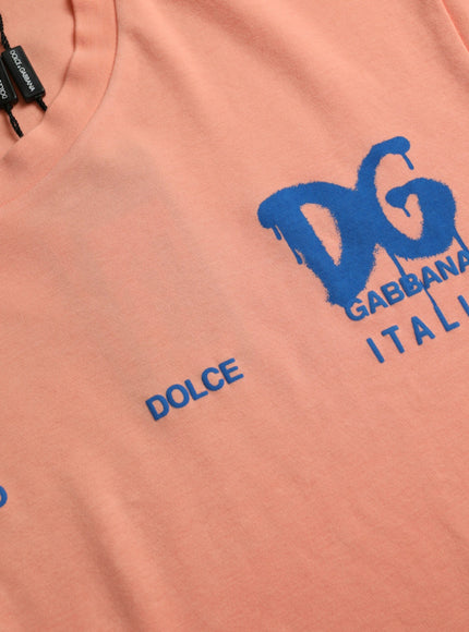 Close-up of Dolce & Gabbana logo on coral T-shirt