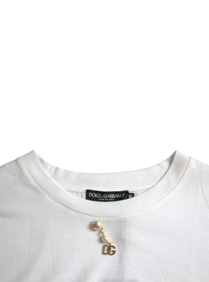 Close-up of Dolce & Gabbana T-shirt neckline with embellishment