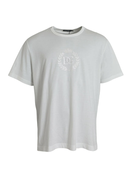 Dolce & Gabbana white logo embossed cotton crewneck T-shirt front