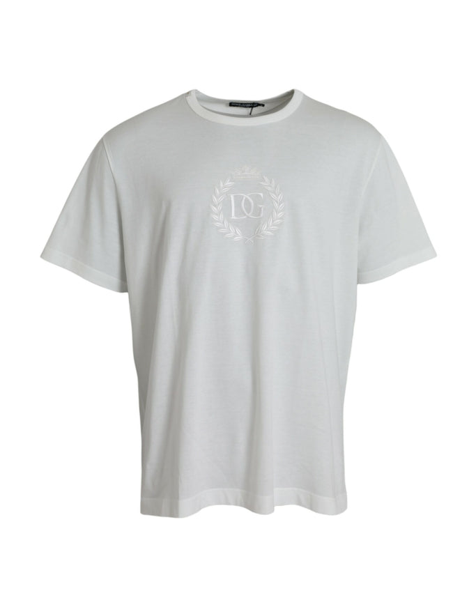 Dolce & Gabbana white logo embossed cotton crewneck T-shirt front