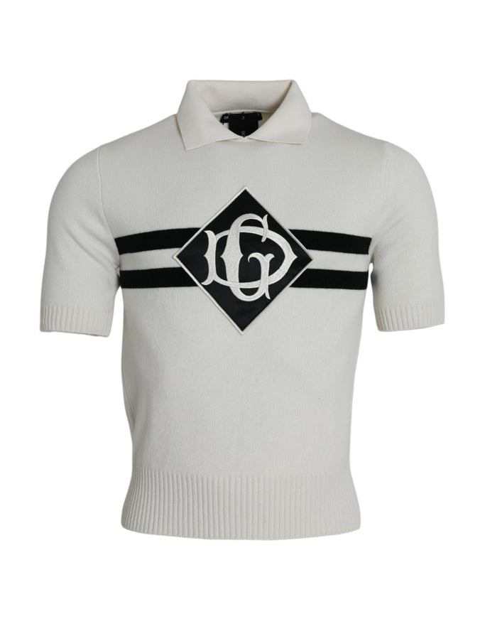 Dolce & Gabbana white DG logo collared Henley shirt front