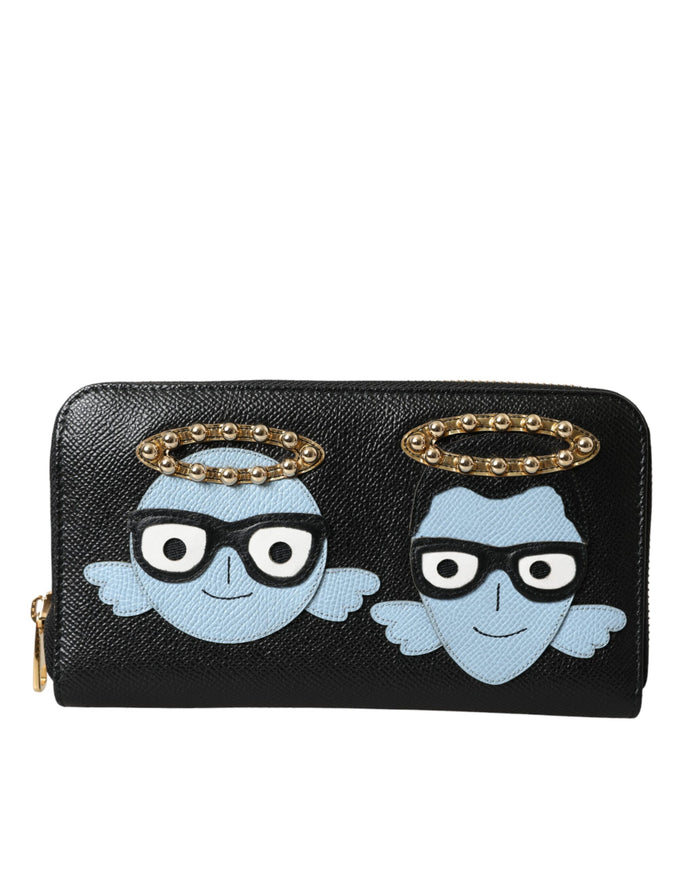 a black purse with two cartoon characters on it