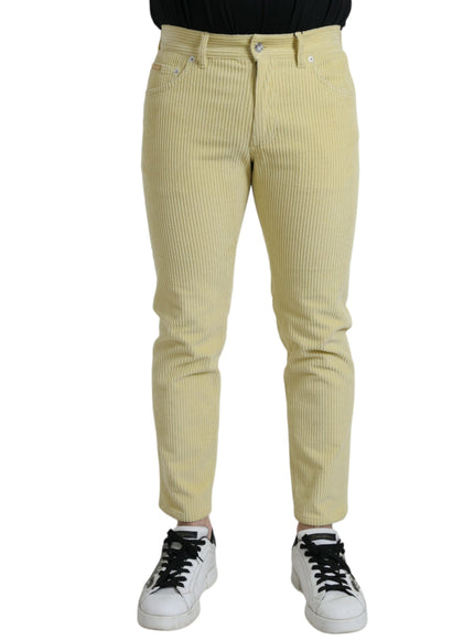 Front view of Dolce & Gabbana yellow corduroy skinny jeans