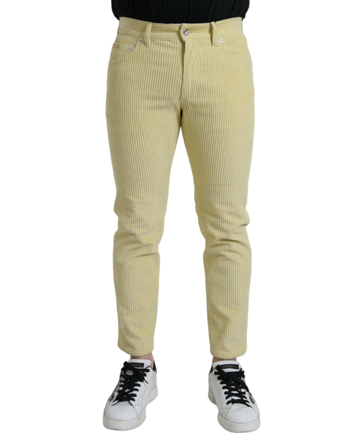 Front view of Dolce & Gabbana yellow corduroy skinny jeans