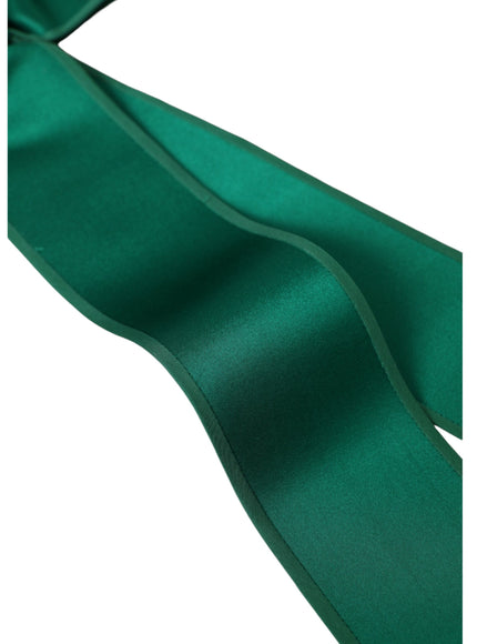 Detail of green silk satin fabric on belt