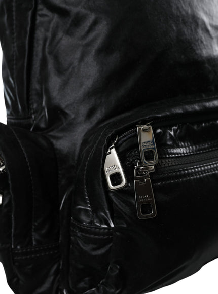 a close up of a black leather bag