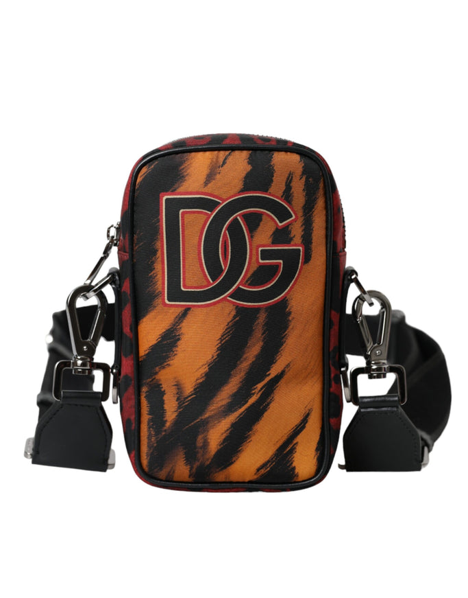 a tiger print bag with a chain strap