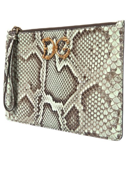 a brown and white snake skin purse