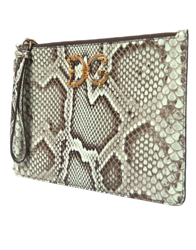 a brown and white snake skin purse