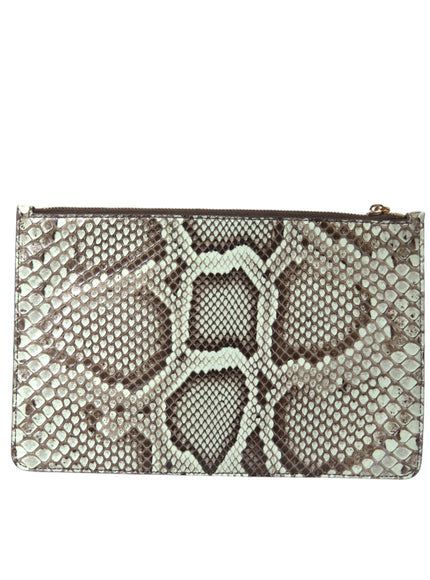 a brown and white snake skin clutch bag