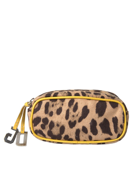 a leopard print pencil case with a yellow zipper