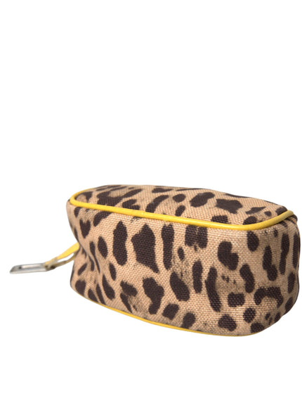 a leopard print cosmetic bag with a yellow zipper