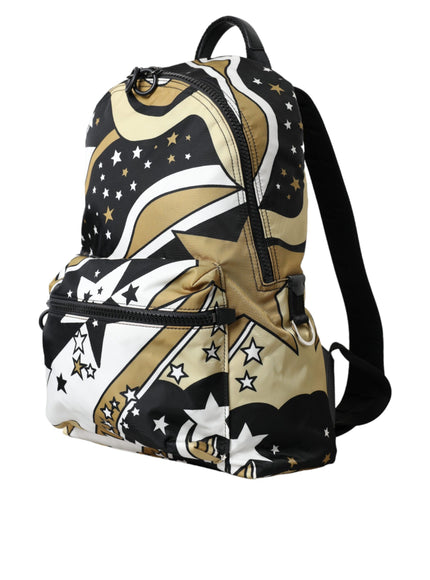 a black and white backpack with stars on it