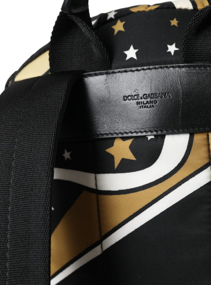 a black and gold backpack with stars on it