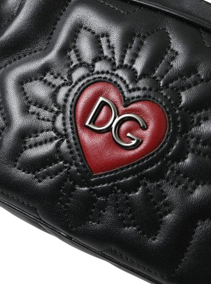 a black leather wallet with a red heart on it