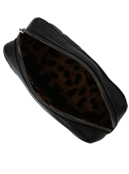 a black purse with a leopard print lining