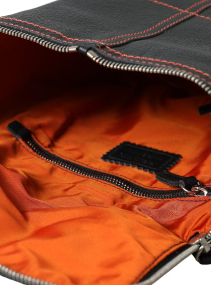 a black and orange bag with a zipper