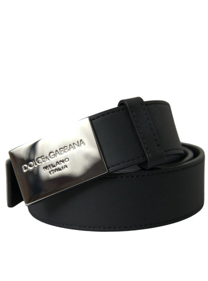 Dolce & Gabbana Black Leather Silver Logo Metal Buckle Belt - Ellie Belle