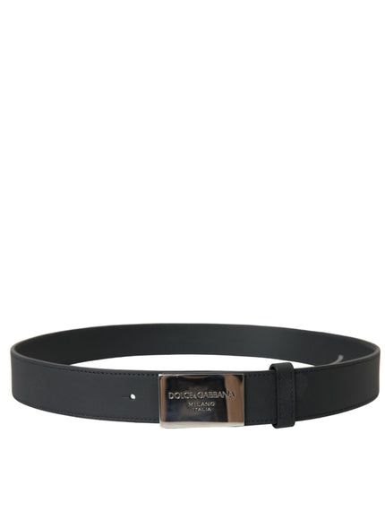 Dolce & Gabbana Black Leather Silver Logo Metal Buckle Belt - Ellie Belle