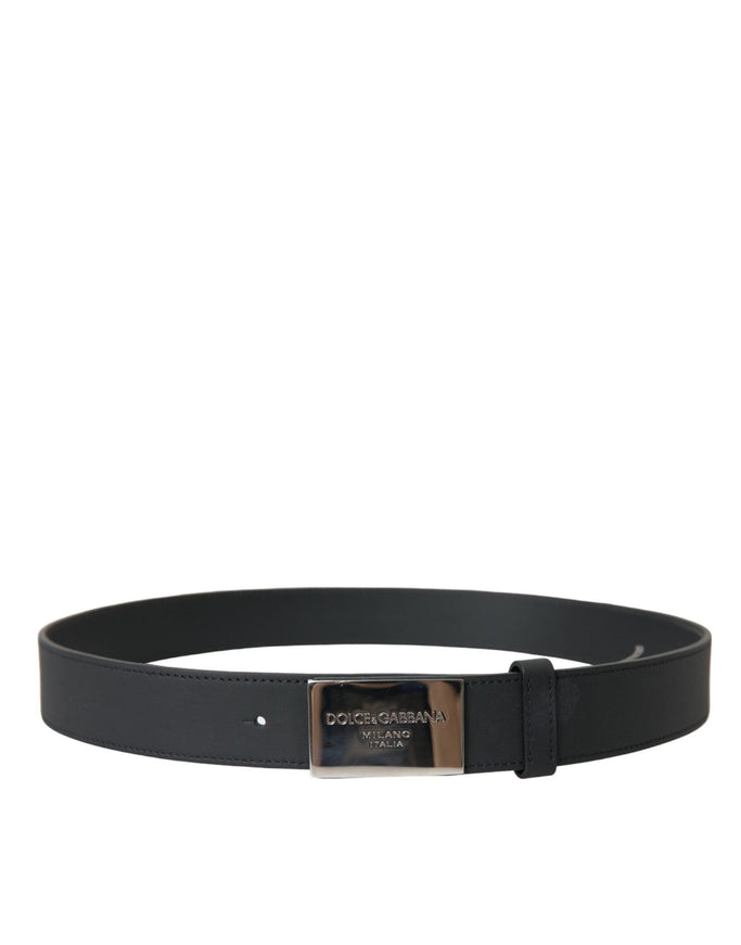 Dolce & Gabbana Black Leather Silver Logo Metal Buckle Belt - Ellie Belle