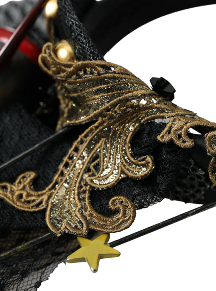 Close-up of gold embroidery on Dolce & Gabbana headband