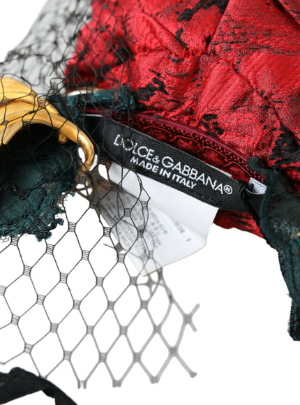 Dolce & Gabbana label on red silk headband with netting