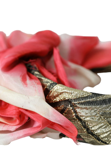 Gold and red floral detail on silk headband