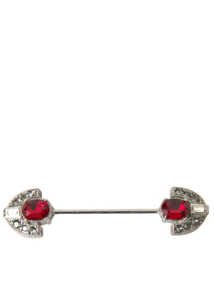 a pair of red and white crystal stone earrings