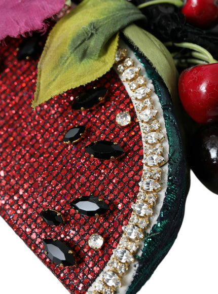 Crystal embellishments on red Dolce & Gabbana diadem