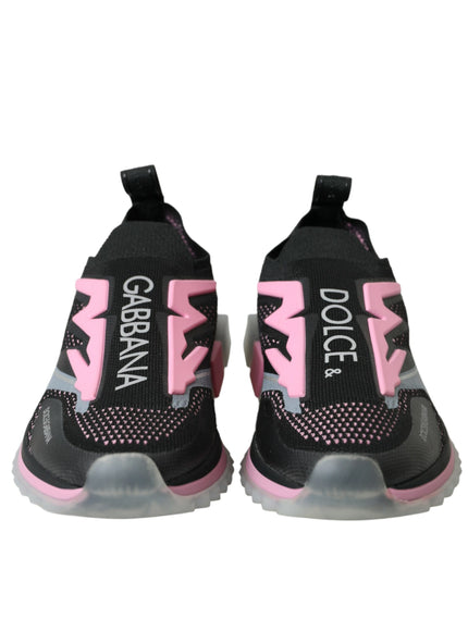 a pair of black and pink sneakers