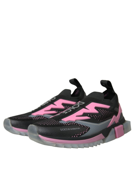 a pair of black and pink sneakers