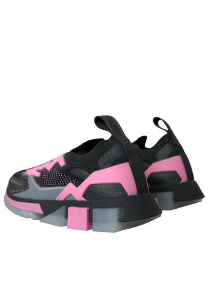 a pair of black and pink sneakers