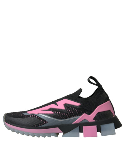 a pair of black and pink sneakers