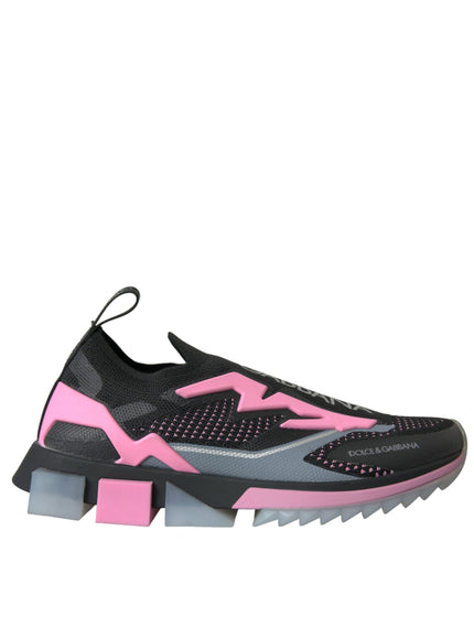 a pair of black and pink sneakers