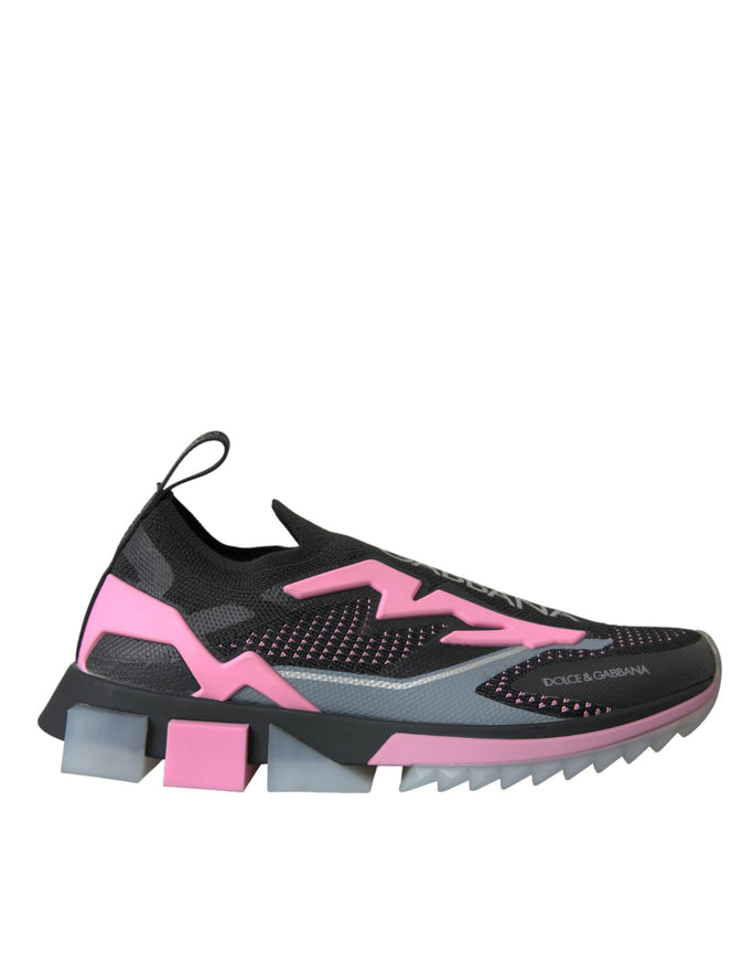 a pair of black and pink sneakers