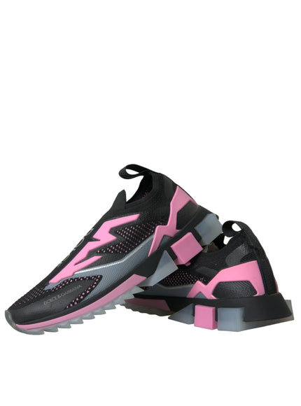 a pair of black and pink sneakers