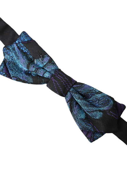 a blue and black bow tie on a white background