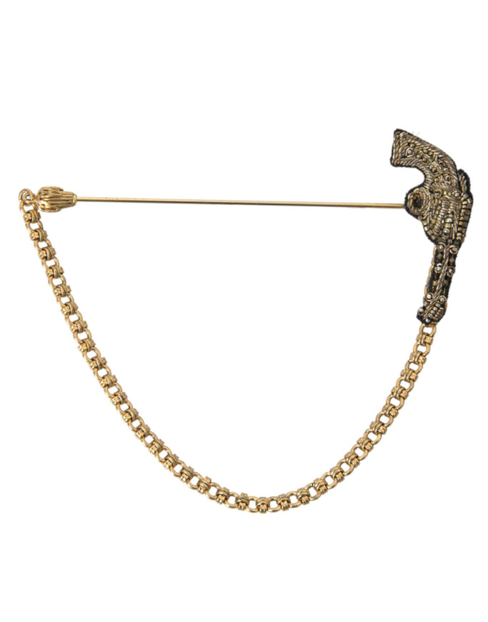 Dolce & Gabbana revolver gun brooch with chain detail