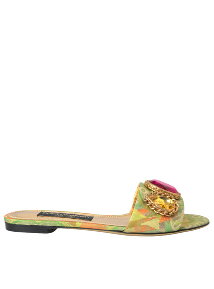 a woman's colorful sandal with a flower on the side