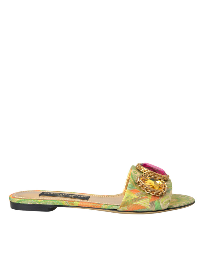 a woman's colorful sandal with a flower on the side