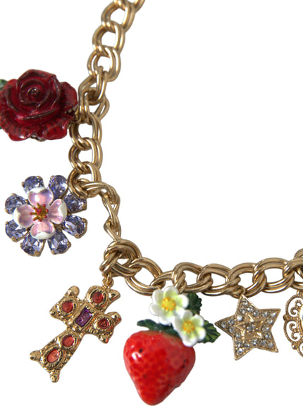 a close up of a bracelet with charms on it