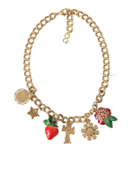 a gold chain bracelet with charms and charms