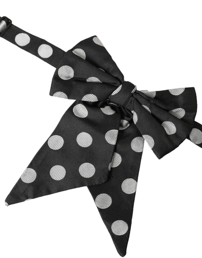 a black and white polka dot bow tie