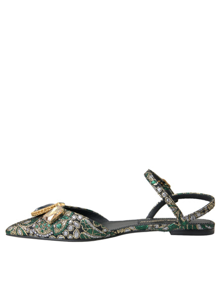 a woman's green and gold sandals